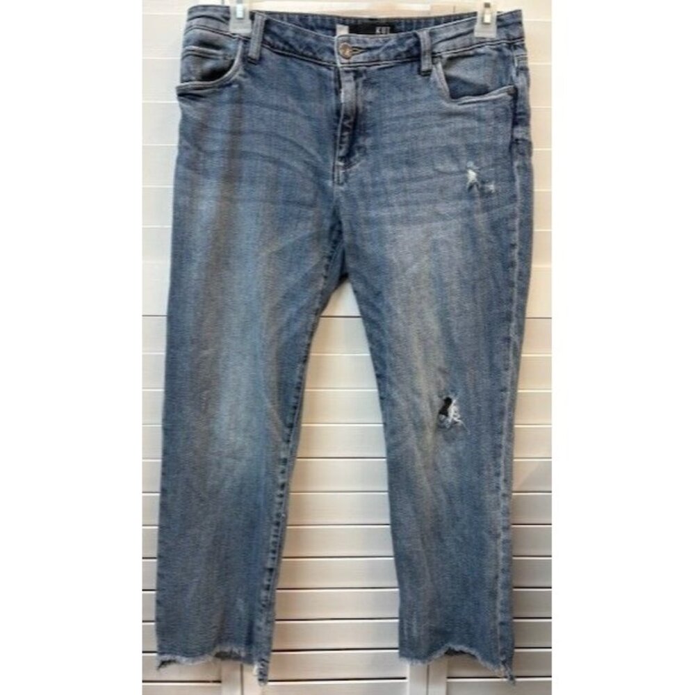 Kut From The Kloth Womens Distressed Straight-Leg Jeans Size 10 Medium Wash Deni